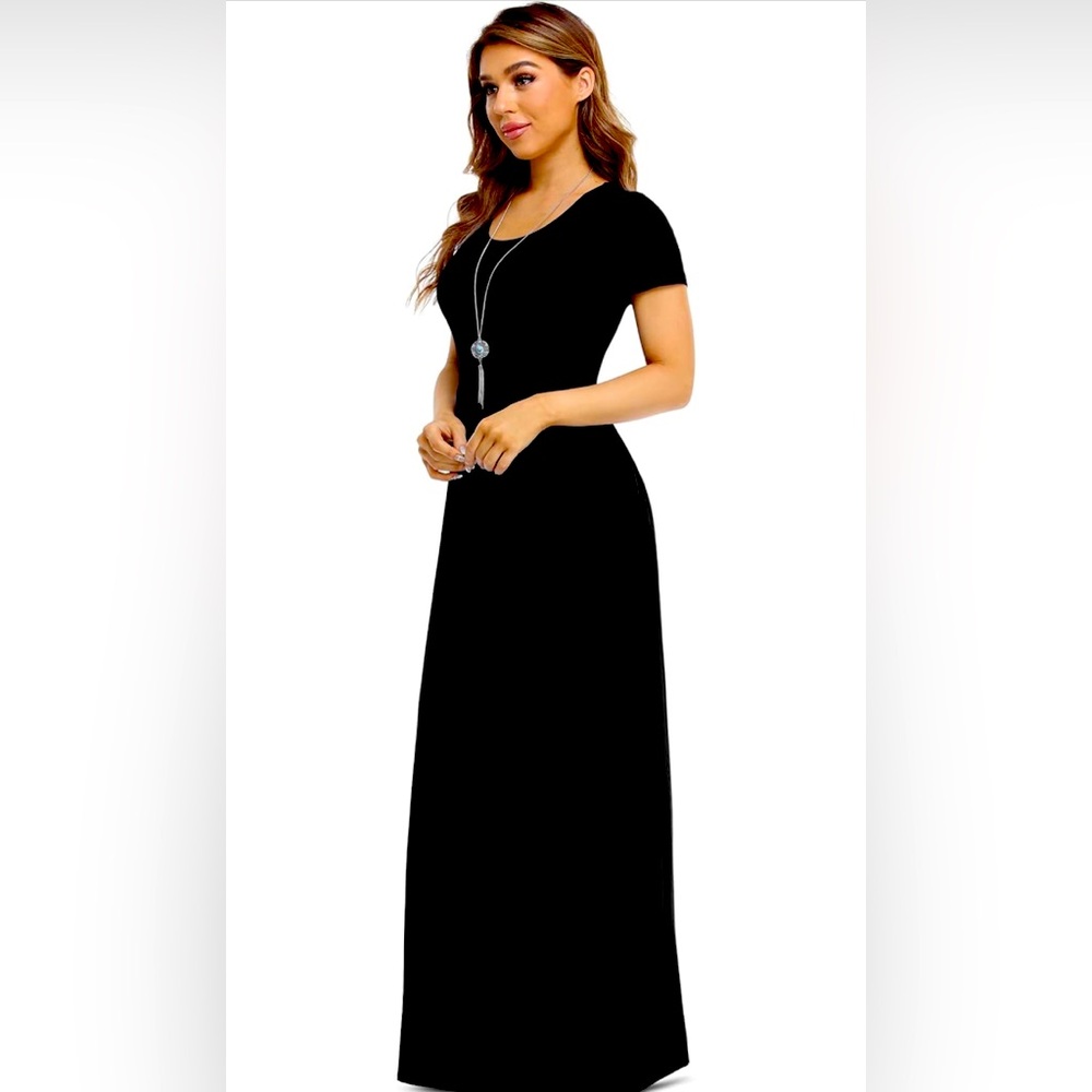 Women's Short Sleeve Loose Plain Maxi Dresses Casual
Long Dresses with Pockets